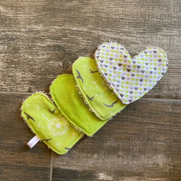 Lot de 4 lingettes - Cœurs Pissenlits verts