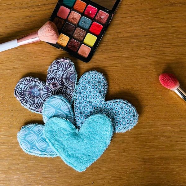 Lot de 4 lingettes - Cœurs Mélange turquoise et violet