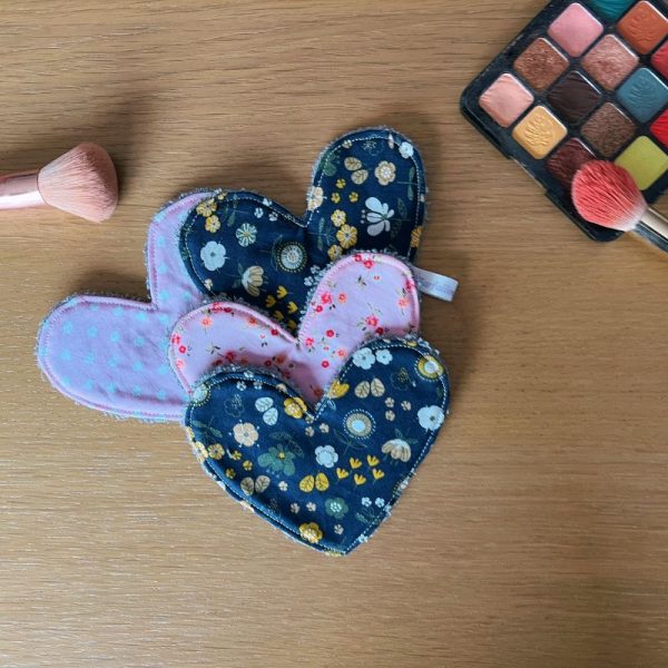 Lot de 4 lingettes - Cœurs Fleurs rose et Bleu Marine